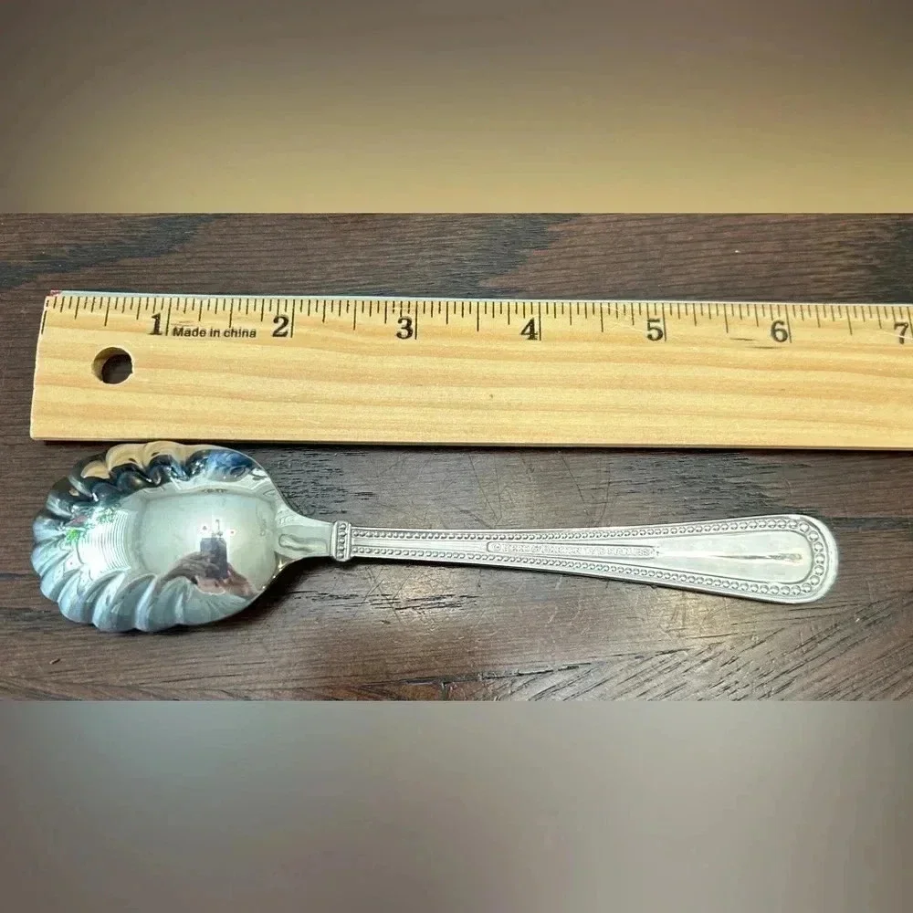 Reed & Barton KENDALL Stainless Beaded Outline Silverware Scalloped Sugar Spoon
